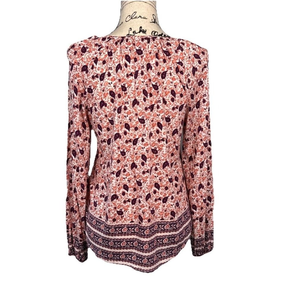 Boho Tunic Blouse Keyhole Neck Long Sleeve Sz Medium String Ties Casual Cozy - Picture 6 of 7